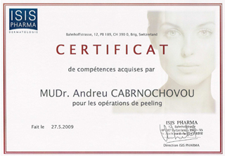 Certifikace na chemicky peeling MUDr. Andrey Cabrnochové